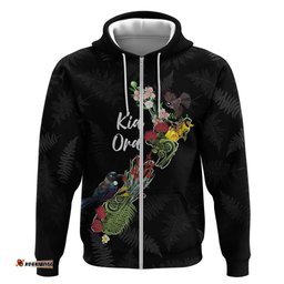 RugbyLife Shop Kia Ora New Zealand Floral Personalized Hoodie Black LT7