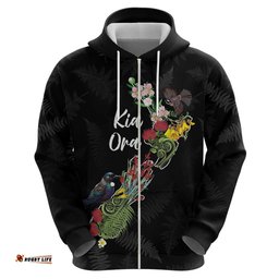 RugbyLife Shop Kia Ora New Zealand Floral Personalized Hoodie Black LT7
