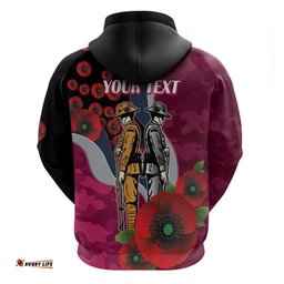 RugbyLife Shop Manly Warringah Sea Eagles ANZAC Personalised Hoodie Lest We Forget Poppy Camo LT9