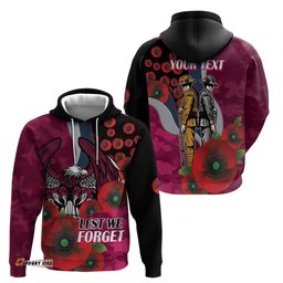 RugbyLife Shop Manly Warringah Sea Eagles ANZAC Personalised Hoodie Lest We Forget Poppy Camo LT9