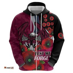 RugbyLife Shop Manly Warringah Sea Eagles ANZAC Personalised Hoodie Lest We Forget Poppy Camo LT9