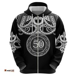 RugbyLife Shop Kia Kaha Te Reo Maori New Zealand Hoodie 50th Anniversary Ake Ake Ake LT14