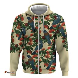 RugbyLife Shop New Zealand Christmas Hoodie Romantic Tui Birds on Pohutukawa - Ivory LT7