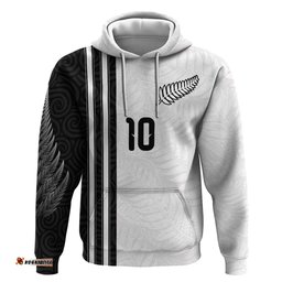 RugbyLife Shop Custom New Zealand Football Hoodie Silver Fern and Maori Tribal Black White Half Sporty Style LT03