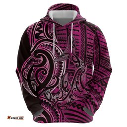 RugbyLife Shop New Zealand Hammerhead Shark Hoodie Maori Haehae Mangopare Pink LT14