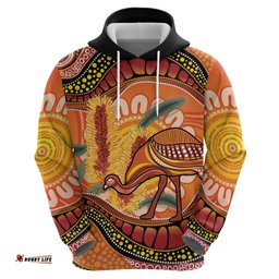 RugbyLife Shop Indigenous Emu Australia Hoodie Australian Bottlebrushes Aboriginal Art Proud LT14