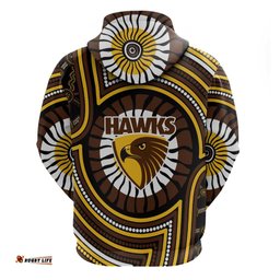 RugbyLife Shop Hawthorn Hawks Hoodie Indigenous Monochrome Dot Art Mascot Style TS04