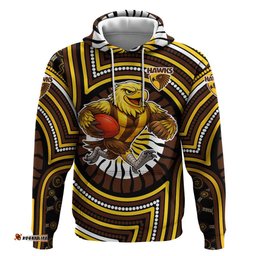 RugbyLife Shop Hawthorn Hawks Hoodie Indigenous Monochrome Dot Art Mascot Style TS04