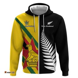 RugbyLife Shop Custom New Zealand and Zimbabwe Hoodie NZ Fern Zim Flag Half Style LT14