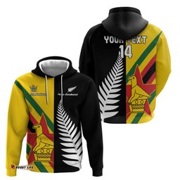 RugbyLife Shop Custom New Zealand and Zimbabwe Hoodie NZ Fern Zim Flag Half Style LT14