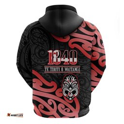 RugbyLife Shop New Zealand 1840 Waitangi Day Hoodie Aotearoa Haka Mask - Red Version LT14