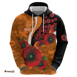 RugbyLife Shop Greater Giants ANZAC Personalised Hoodie Lest We Forget Poppy Camo LT9