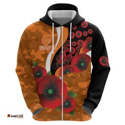 RugbyLife Shop Greater Giants ANZAC Personalised Hoodie Lest We Forget Poppy Camo LT9