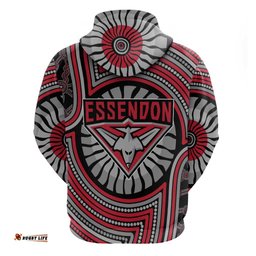 RugbyLife Shop Essendon Football Club Hoodie Indigenous Monochrome Dot Art Mascot Style TS04