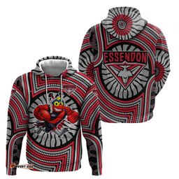 RugbyLife Shop Essendon Football Club Hoodie Indigenous Monochrome Dot Art Mascot Style TS04