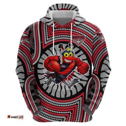 RugbyLife Shop Essendon Football Club Hoodie Indigenous Monochrome Dot Art Mascot Style TS04