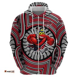 RugbyLife Shop Essendon Football Club Hoodie Indigenous Monochrome Dot Art Mascot Style TS04