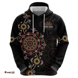 RugbyLife Shop NAIDOC Deadly 50 Years Hoodie Aboriginal Black Gold Boomerang Art LT9