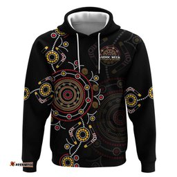 RugbyLife Shop NAIDOC Deadly 50 Years Hoodie Aboriginal Black Gold Boomerang Art LT9