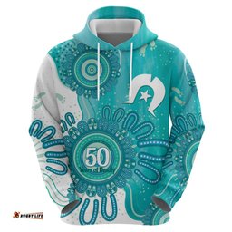 RugbyLife Shop NAIDOC Week 2026 Hoodie 50 Years Deadly Dhari Cyan Aboriginal Art LT14