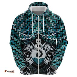 RugbyLife Shop New Zealand Maori Hoodie Poutama Pikorua Turquoise Paua Shell LT05