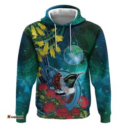 RugbyLife Shop New Zealand Tui Bird Hoodie Maori Koru With Pohutukawa Galaxy Style LT05