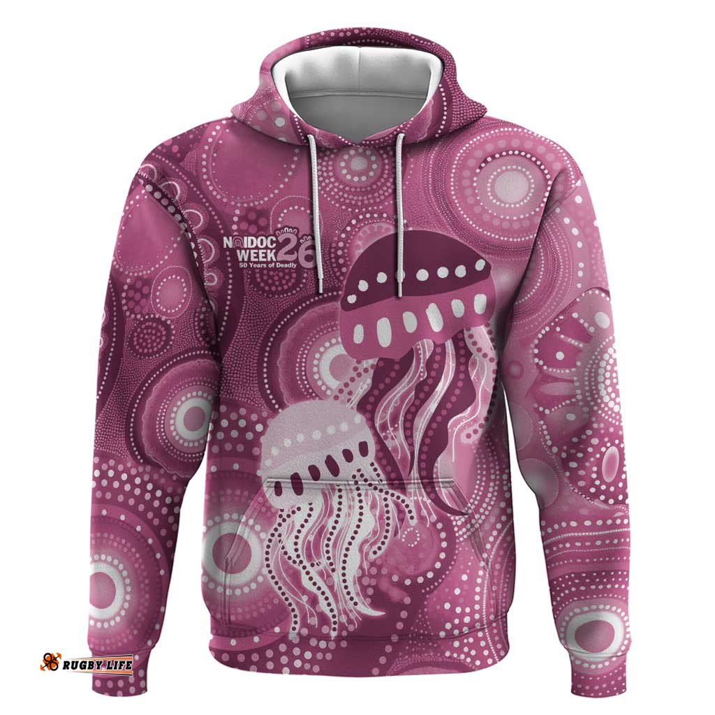 RugbyLife Shop NAIDOC Deadly 50 Years Hoodie Jellyfish Aboriginal Culture Inspired Pink LT9