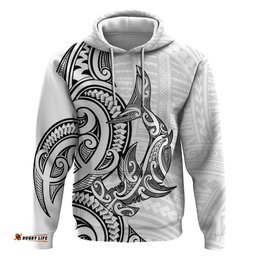 RugbyLife Shop New Zealand Hammerhead Shark Hoodie Maori Haehae Mangopare White LT14