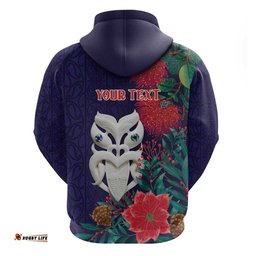 RugbyLife Shop Maori Wheku Meri Kirihimete Personalised Hoodie All Blue Indigenous Maori Motif LT9