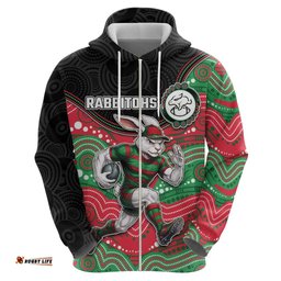 RugbyLife Shop Custom Rabbitohs Hoodie Rabbit Mascot With Aboriginal Indigenous DT05