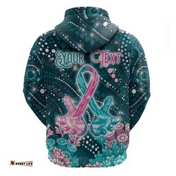 RugbyLife Shop Personalised Hereditary Cancer Awareness Hoodie Hope Ribbon With Aussie Teal Duncan Coral DT05