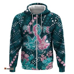RugbyLife Shop Personalised Hereditary Cancer Awareness Hoodie Hope Ribbon With Aussie Teal Duncan Coral DT05