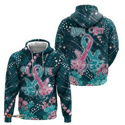 RugbyLife Shop Personalised Hereditary Cancer Awareness Hoodie Hope Ribbon With Aussie Teal Duncan Coral DT05