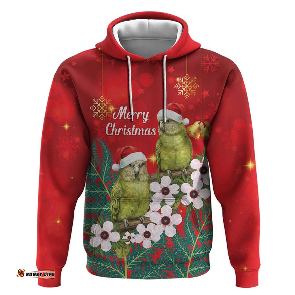 RugbyLife Shop New Zealand Kakapo Christmas Hoodie Owl Parrot Santa Sliver Fern Manuka - Red LT14