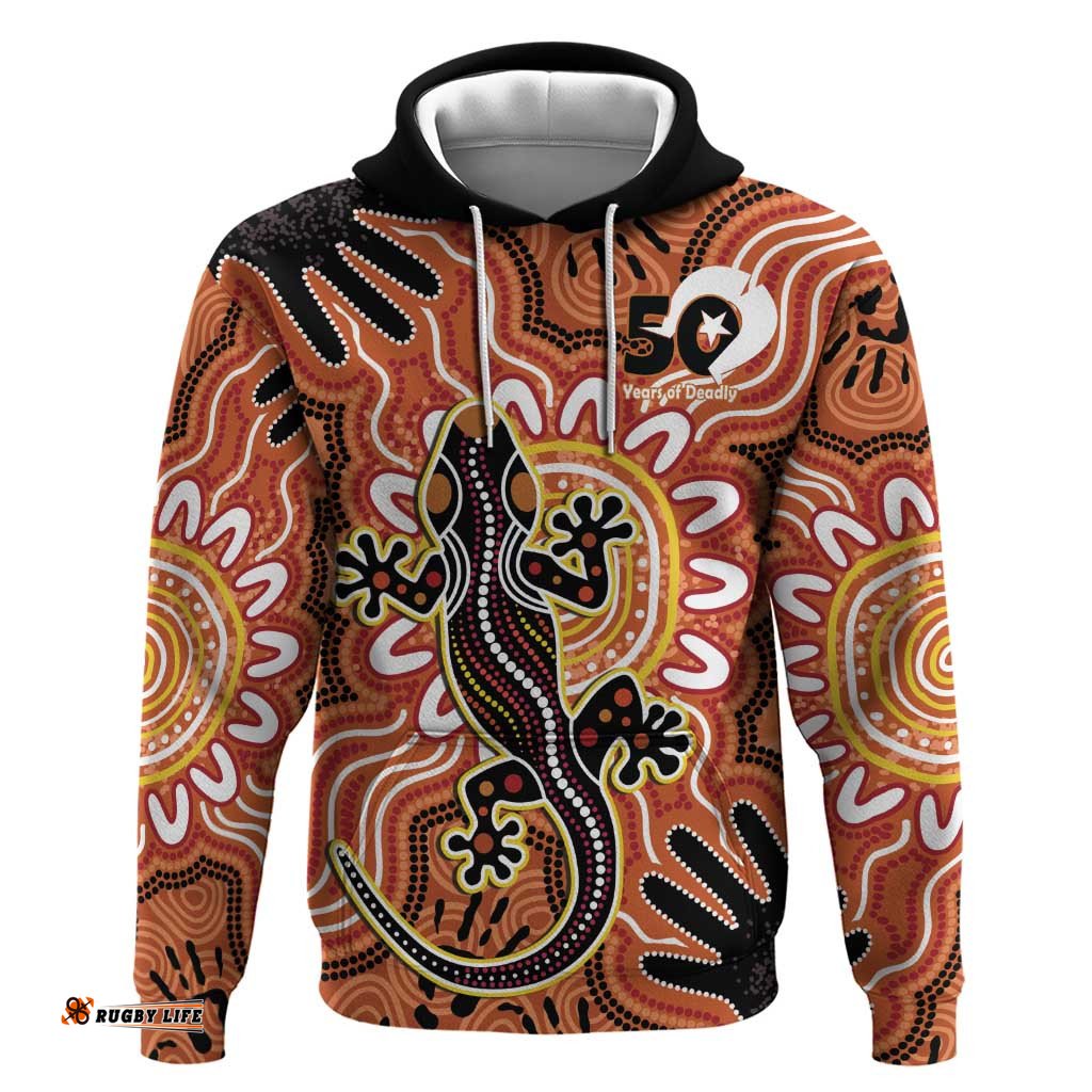 RugbyLife Shop Personalised Australia Lizard NAIDOC Week 2026 Hoodie 50 Years of Deadly Aboriginal Art LT14