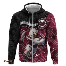 RugbyLife Shop Custom Sea Eagles Hoodie Bird Mascot With Aboriginal Indigenous DT05