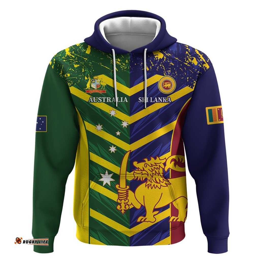 RugbyLife Shop Custom Sri Lanka And Australia Cricket Hoodie 2025 The Lions Baggy Greens Together LT14