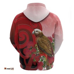 RugbyLife Shop New Zealand Parrot Kaka Hoodie Maori Koru With Pohutukawa Flowers LT05