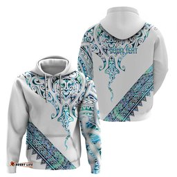 RugbyLife Shop Kahui Whetu Paua shell Kowhaiwhai Taniko Personalised Hoodie Manta Ray Shark-Turtle Maori Tribal Style LT9