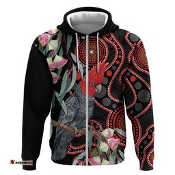 RugbyLife Shop Gang-gang Cockatoo Australia Hoodie Eucalyptus Blossoms Aboriginal Art LT14