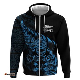 RugbyLife Shop New Zealand Lawn Bowls Custom Hoodie Blue Maori Warrior Tribal Silver Fern LT9