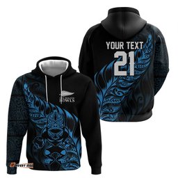 RugbyLife Shop New Zealand Lawn Bowls Custom Hoodie Blue Maori Warrior Tribal Silver Fern LT9
