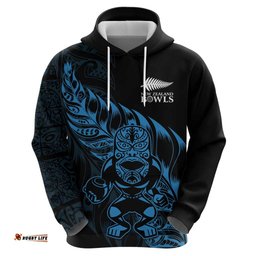 RugbyLife Shop New Zealand Lawn Bowls Custom Hoodie Blue Maori Warrior Tribal Silver Fern LT9