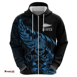RugbyLife Shop New Zealand Lawn Bowls Custom Hoodie Blue Maori Warrior Tribal Silver Fern LT9