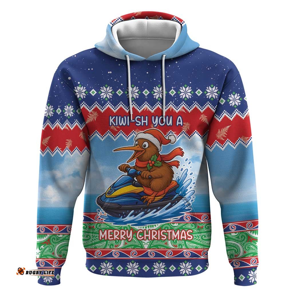 RugbyLife Shop New Zealand Christmas Hoodie Funny Jet Ride Kiwi Xmas LT05