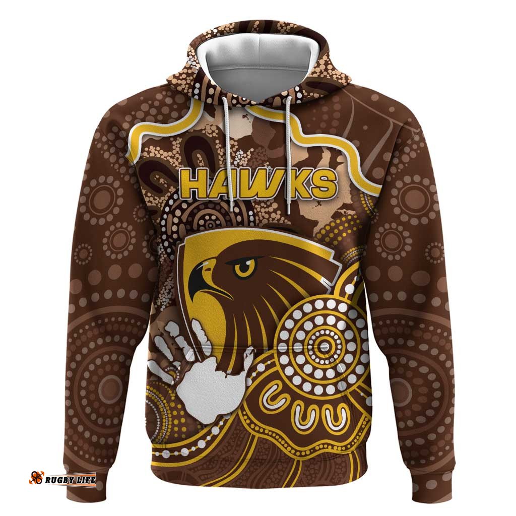 RugbyLife Shop Custom Hawks Football Hoodie Aboriginal Dot Art Pattern DT05