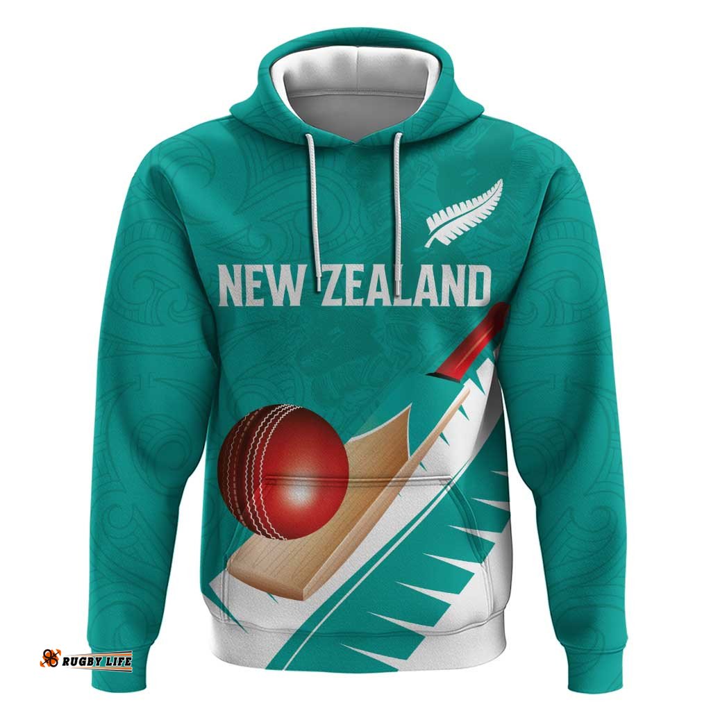RugbyLife Shop Custom New Zealand Cricket Hoodie Kiwi Birds Haka Dance Turquoise Fern Sporty Style LT03