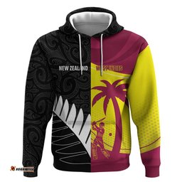 RugbyLife Shop New Zealand and West Indies Cricket Custom Hoodie Black Cap Windies Together LT14