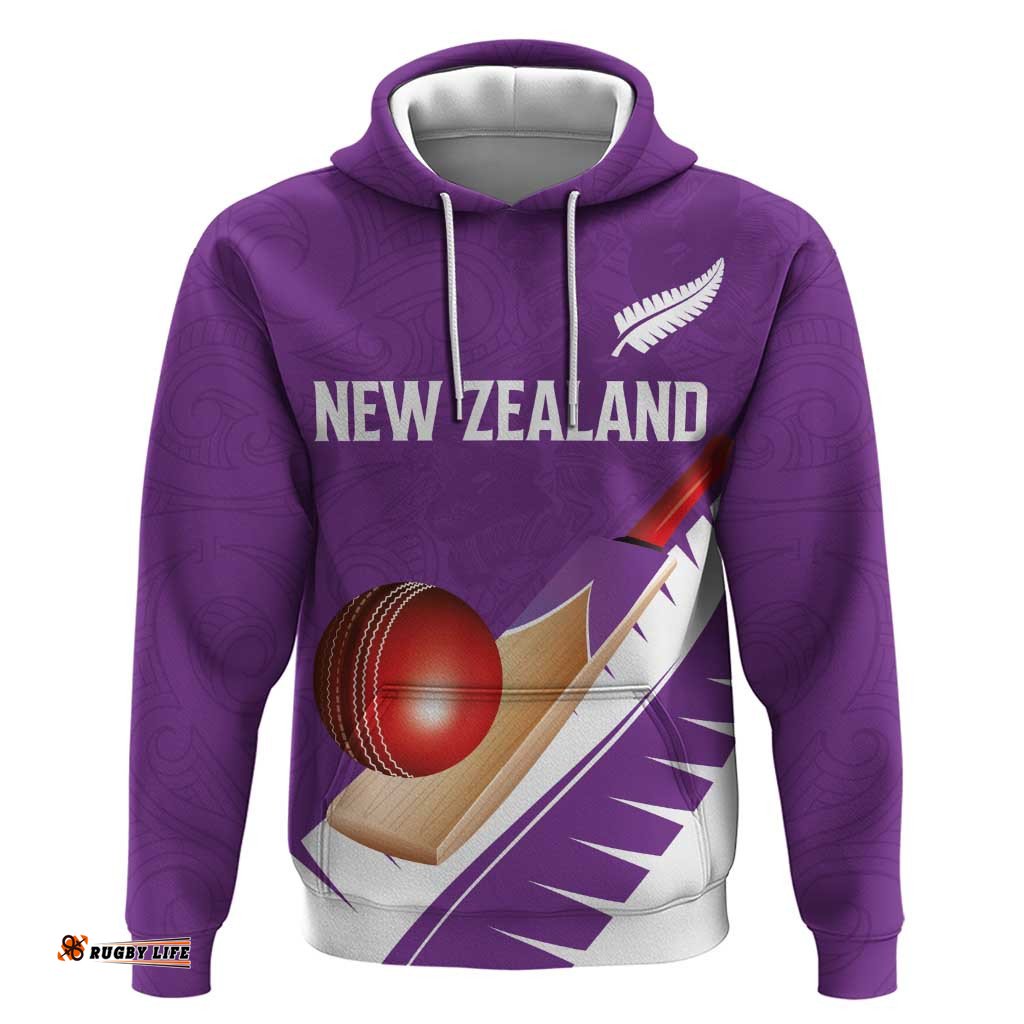 RugbyLife Shop Custom New Zealand Cricket Hoodie Kiwi Birds Haka Dance Purple Fern Sporty Style LT03