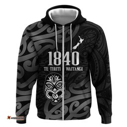 RugbyLife Shop New Zealand 1840 Waitangi Day Hoodie Aotearoa Haka Mask - Black Version LT14
